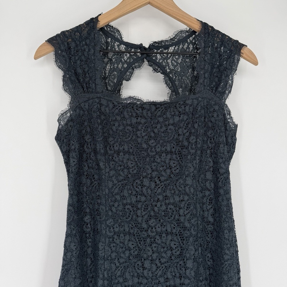 Adrianna Papell Floral Lace Sheath Dress Size 8 Black Cocktail Formal Keyhole - Picture 2 of 10